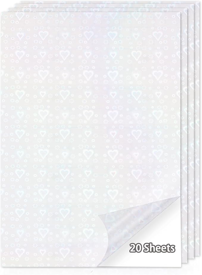 20 Sheets Holographic Sticker Paper, 8.5x11 Inch Clear Printable Vinyl Sticker by Starboling