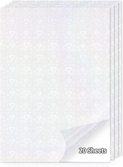 20 Sheets Holographic Sticker Paper, 8.5x11 Inch Clear Printable Vinyl Sticker by Starboling