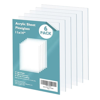 Egofine Plexiglass Sheets Acrylic Sheets 6 Pack of 11x14’’ 0.04 Thick Clear by Egofine