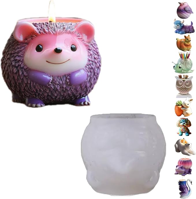 Animal Resin Molds Silicone 3D Cute Hedgehog Epoxy Resin Plaster Candle Holder by Unknown