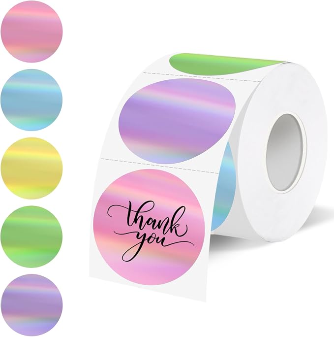 Holographic Thermal Labels Stickers 1.5 inch, Glitter Round Direct Thermal by Unknown