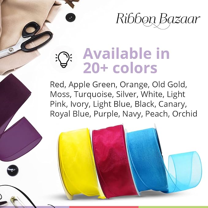 Ribbon Bazaar Sheer Organza Wired Ribbon - Image 6