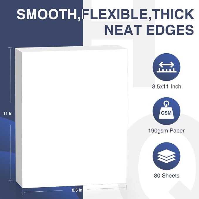 Cardstock 8.5 x 11 Inch 80 Sheets 190 gsm Heavyweight Card Stock Paper White - Image 2