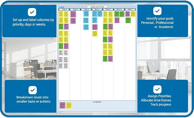 Sky Blue 7-Column Task, Goals & Objective Wall Vertical Organizer 24" x 19". - Image 3
