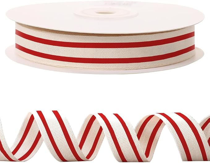 10 Yards × 3/5 Inch Red Natural Cotton Ribbon, Double Sided Webbing Straps by Unknown