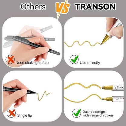 TRANSON 2 Gold, 2 Silver, 2 Black and 2 White Paint Markers Bold and Fine - Image 5