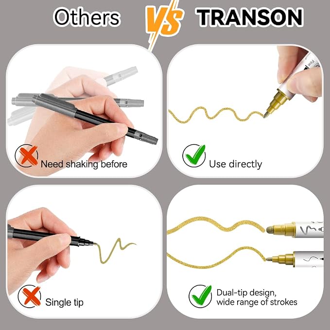 TRANSON 3 Gold, 3 Silver, 1 Black and 1 White Paint Markers Bold and Fine - Image 5
