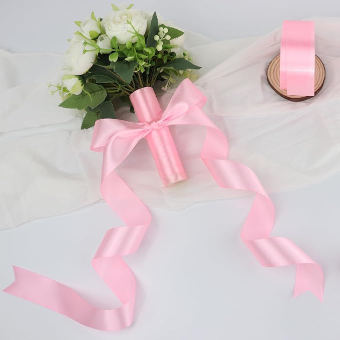 Pink Solid Satin Ribbon 1-1/2 Inch 25 Yards Solid Polyester Fabric Ribbon - Image 6