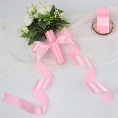 Pink Solid Satin Ribbon 1-1/2 Inch 25 Yards Solid Polyester Fabric Ribbon - Image 6