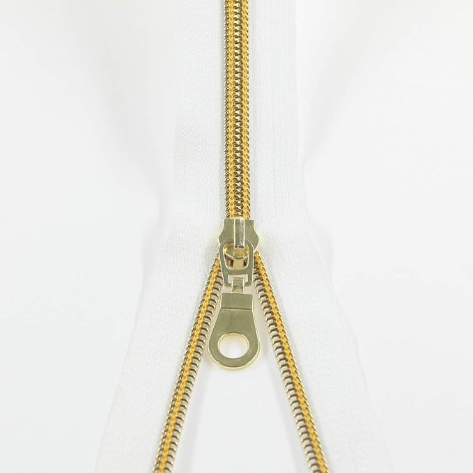 Leekayer White Nylon Zipper #5 Gold Metallic Nylon Coil Teeth Zipper by The - Image 4