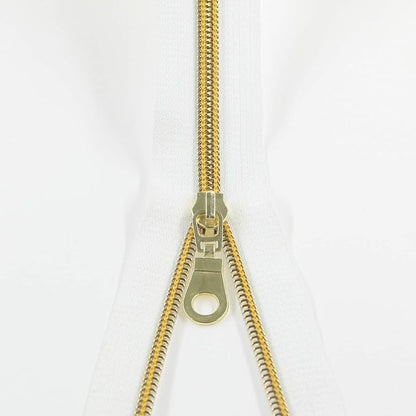 Leekayer White Nylon Zipper #5 Gold Metallic Nylon Coil Teeth Zipper by The - Image 4
