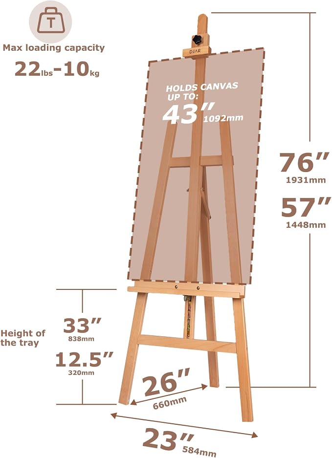 DJAR A Frame Wooden Art Easel for Painting, 57’’-76’’ Adjustable Height - Image 2