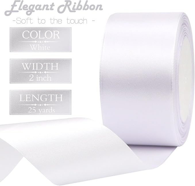 White Solid Satin Ribbon 2 Inch 25 Yards Solid Polyester Fabric Ribbon - Image 3