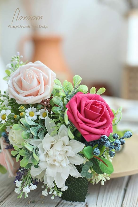 Floroom Artificial Flowers 25pcs Real Looking Fuchsia Foam Fake Roses - Image 4