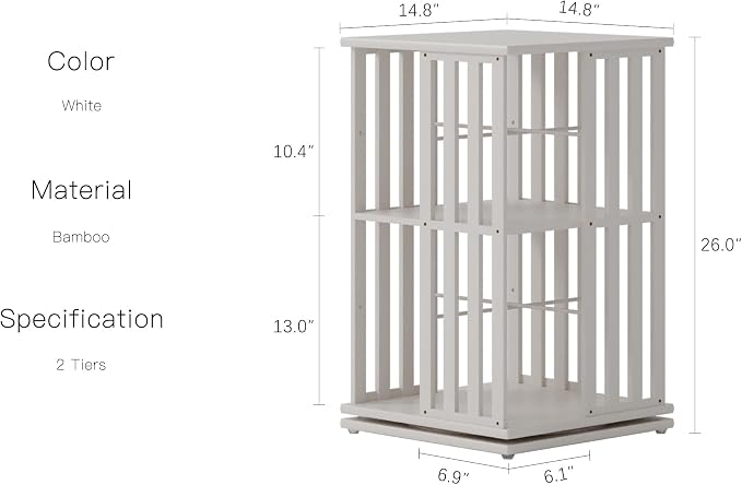 YOWOS Rotating Bookshelf Tower, 360 Display Spinning Bookcase, Bamboo Bookshelf - Image 2