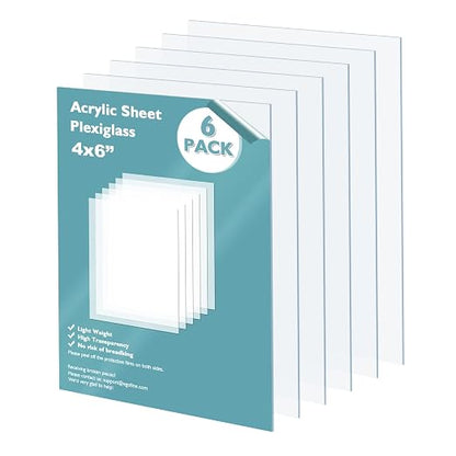 Egofine Plexiglass Sheets Acrylic Sheets 6 Pack of 4x6’’ 0.04 Thick Clear by Egofine