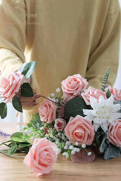 Floroom Artificial Flowers 25pcs Realistic Peach Pink Foam Fake Roses - Image 3