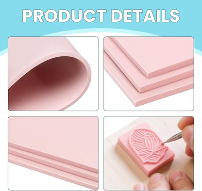 6 Pack 8''x10'' Pink Rubber Stamp Carving Blocks Soft Carving Blocks - Image 3