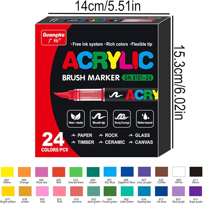 Acrylic Paint Markers Pens, 24 Vivid Colors Acrylic Markers Set, Direct Liquid - Image 3