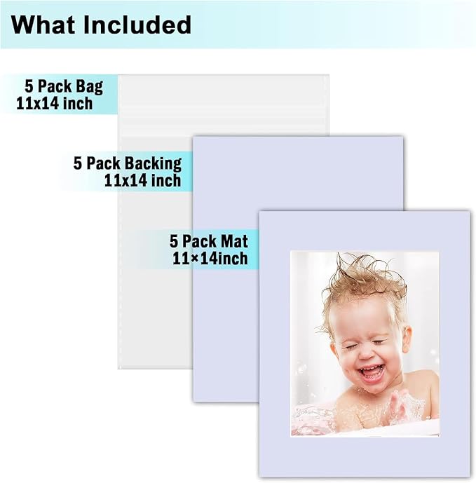 Egofine Pack of 5 White Pre-Cut Mat Board 11x14 Picture Mat - Image 3