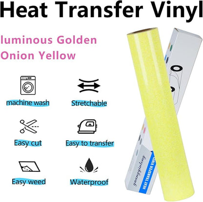guangyintong Glow Glitter Light Yellow Heat Transfer Vinyl HTV Rolls, Glitter - Image 6