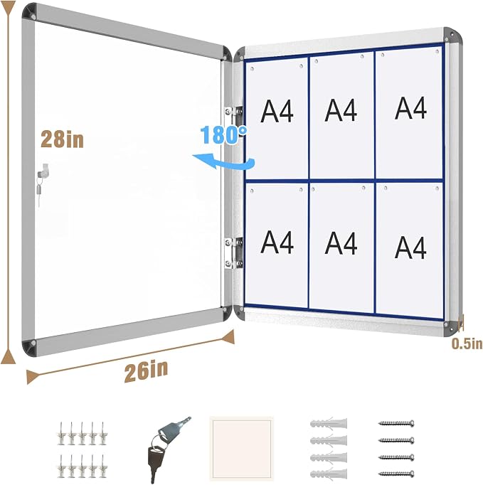 28"x26" Enclosed Bulletin Board, Lockable Weather-Resistant Aluminum Cork - Image 5
