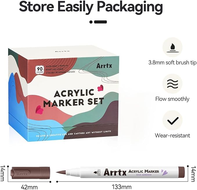 Arrtx 90 Colors Paint Markers, Acrylic Paint Pens - Image 3