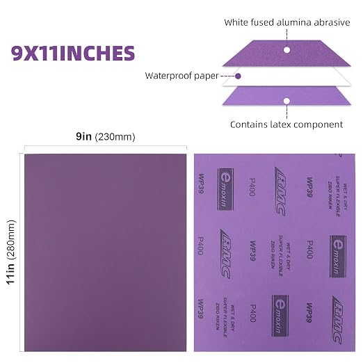 Sandpaper 400 Grit 20 PCS, Wet Dry Sanding Sheets 9 x 11 Inch, Automotive - Image 2