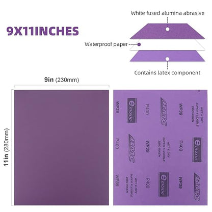 Sandpaper 400 Grit 20 PCS, Wet Dry Sanding Sheets 9 x 11 Inch, Automotive - Image 2