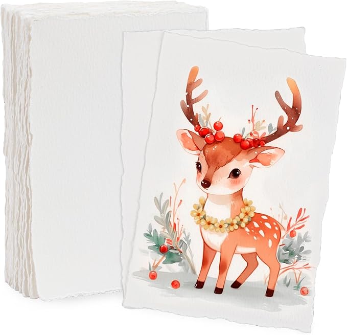 Lunarm Watercolor Paper 25 Sheets, Deckled Edge Paper 300 GSM 4 x 6 inch by Lunarm
