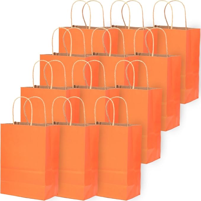 qiqee 60 pcs Kraft Bags with Handles 7.6"x4.75"x10.5" Medium Gift Paper Bag by Qiqee