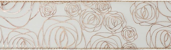 MEEDEE Floral Rose Wired 2.5 Inch Rose Gold Organza Sheer Ribbon, Wedding - Image 8