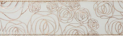 MEEDEE Floral Rose Wired 2.5 Inch Rose Gold Organza Sheer Ribbon, Wedding - Image 8