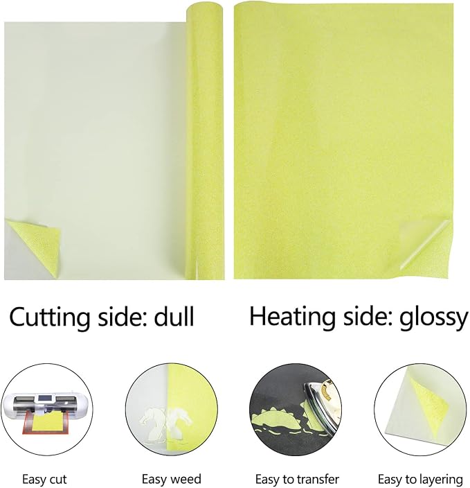 guangyintong Glow Glitter Light Yellow Heat Transfer Vinyl HTV Rolls, Glitter - Image 5