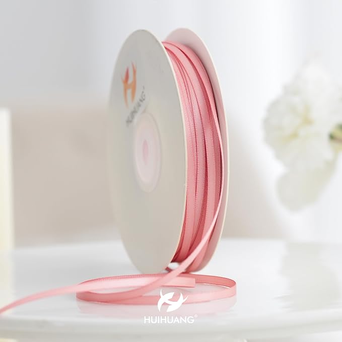 HUIHUANG 1/8 inch Blush Pink Satin Ribbon, 100 Yards Roll, Luxurious Double - Image 6