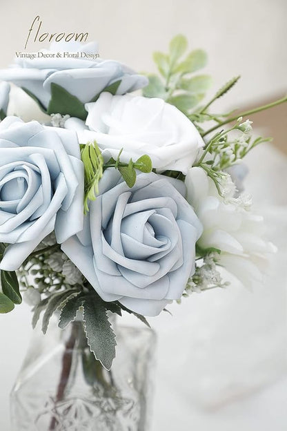 Floroom Artificial Flowers 25pcs Real Looking Powder Blue Foam Fake Roses - Image 4