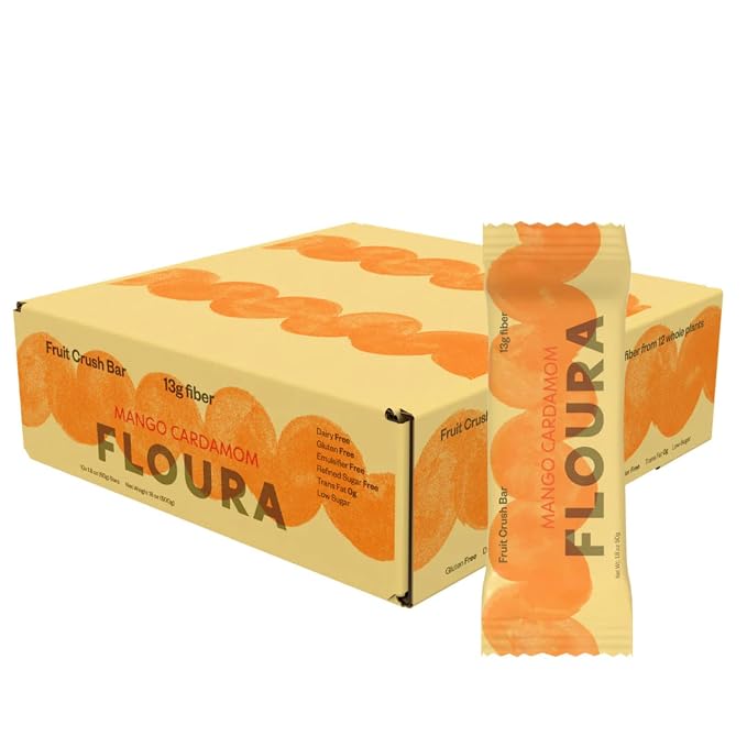 Floura Mango Cardamom Fruit-Forward Fiber Bars– High Fiber, Gluten & Dairy Free by Floura