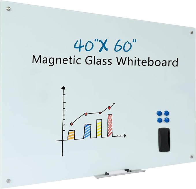 Magnetic Whiteboard Glass Writeboard 40"x60" Tempered Glass Dry Erase Board by Unknown