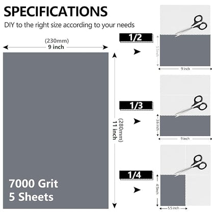 7000 Grit Sandpaper, 9 x 11 Inch Wet Dry Sand Paper Hand Abrasive Sanding Sheets - Image 2