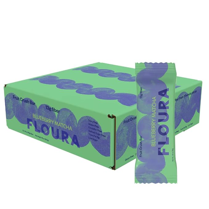 Floura Blueberry Matcha Fruit-Forward Fiber Bars– High Fiber, Gluten & Dairy by Floura