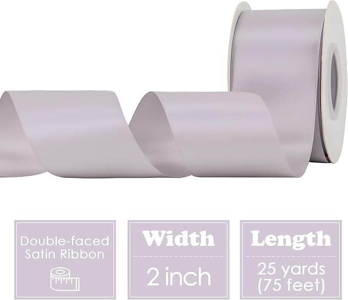HUIHUANG Dusty Purple Ribbon 2 inch Wide Double-Faced Pastel Lilac Satin Silk - Image 2