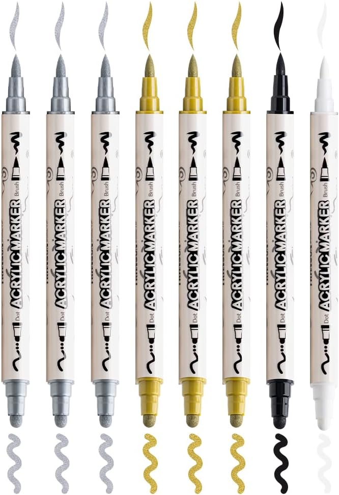 TRANSON 3 Gold, 3 Silver, 1 Black and 1 White Paint Markers Brush and Bold - Image 6