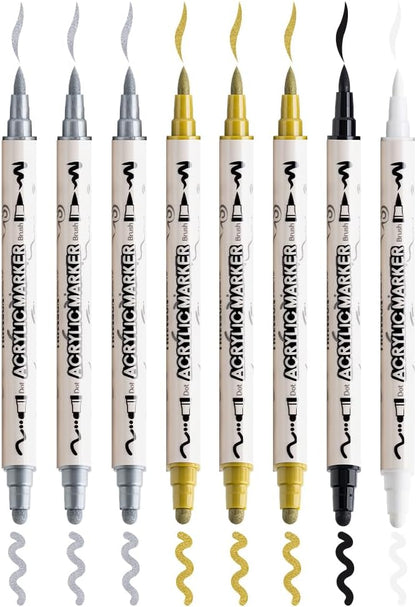 TRANSON 3 Gold, 3 Silver, 1 Black and 1 White Paint Markers Brush and Bold - Image 6