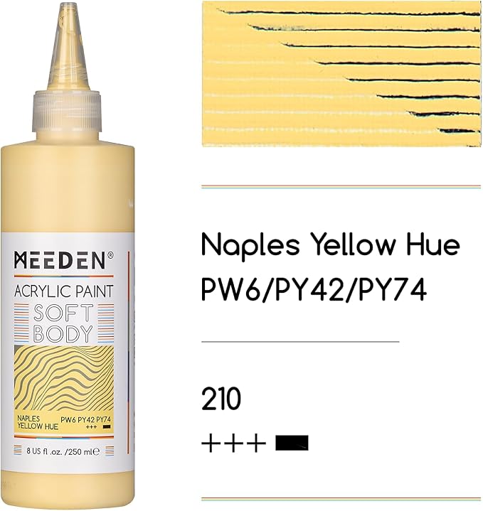 MEEDEN Soft Body Acrylic Paint: Naples Yellow Hue Matte Finish - 250ml/8.45oz - Image 2