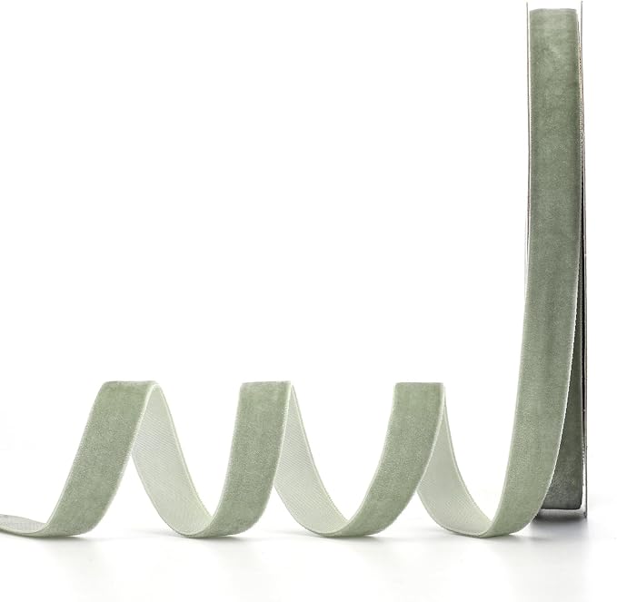 Dusty Green Velvet Ribbon, 5/8" W x 20Yd Single Face, Hair Bows, Handmade Craft by Lemon+Park