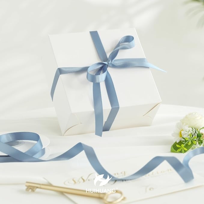HUIHUANG Dusty Blue Satin Ribbon 1/2 inch X 50 Yards Continuous, DIY Crafts - Image 3