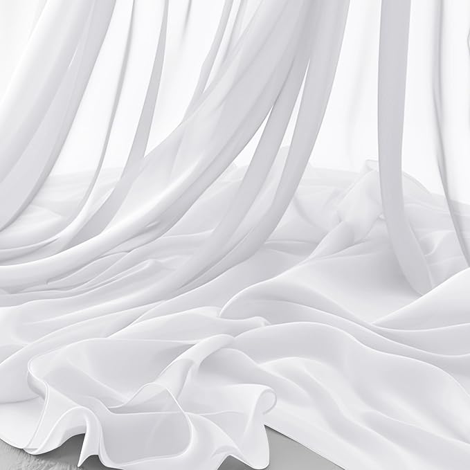 Horbaunal White Chiffon Fabric by The Yard, 1 Yard Continuous Sheer Fabric 59" by Horbaunal