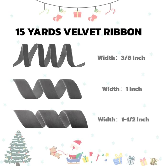 15 Yards Velvet Ribbon 1-1/2 Inch Single Face Grey Velvet Ribbon Spool Prefect - Image 2