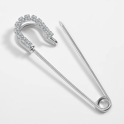 Housweety 10 Silver Tone Rhinestone Safety Pins Brooches 6.5x1.8cm - Image 2
