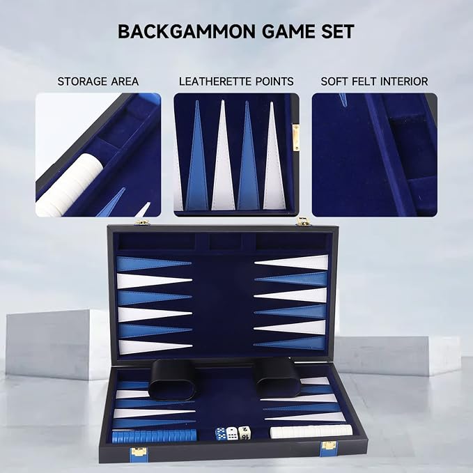 GSE Games & Sports Expert Premium Leather Backgammon Board Game Set, Classic - Image 3